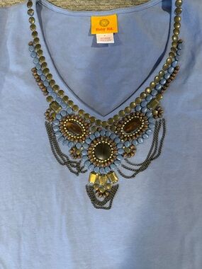 Ruby Rd. Blue and Gold Beaded Statement Necklace Top